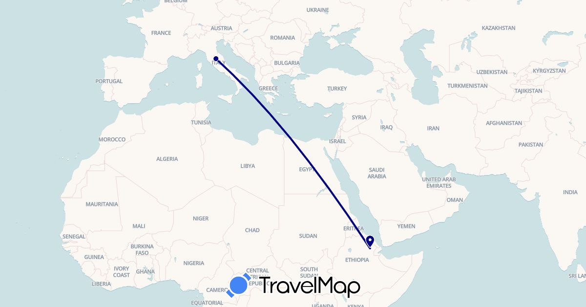 TravelMap itinerary: driving in Ethiopia, Italy (Africa, Europe)
